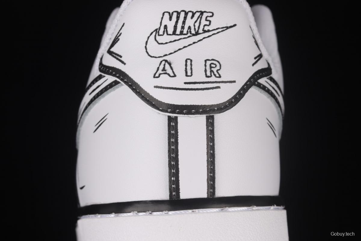 NIKE Air Force 11607 Low Hand drawn initial manuscript black and white color matching low-top casual board shoes CW2288-222,