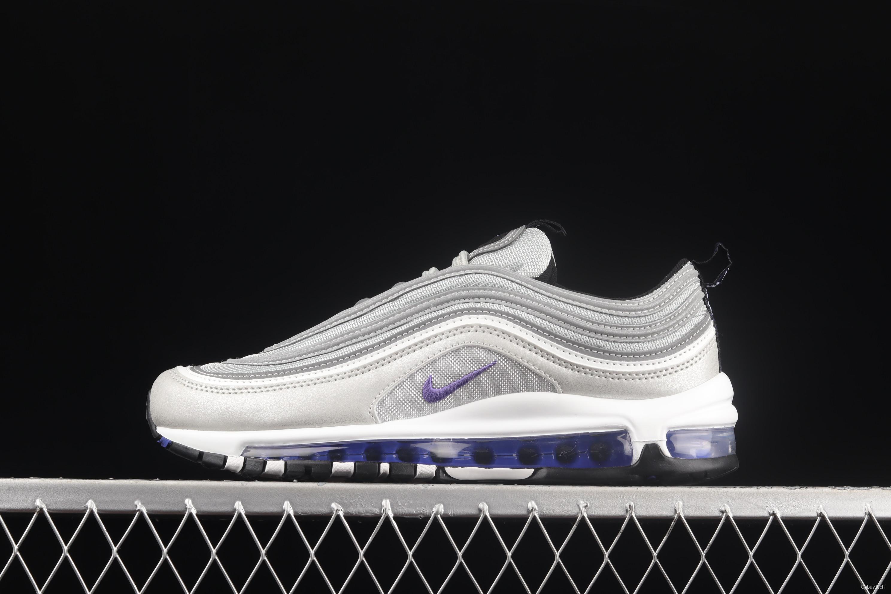 NIKE Air Max 97 SE silver and purple bullet air cushion running shoes DJ0717-001