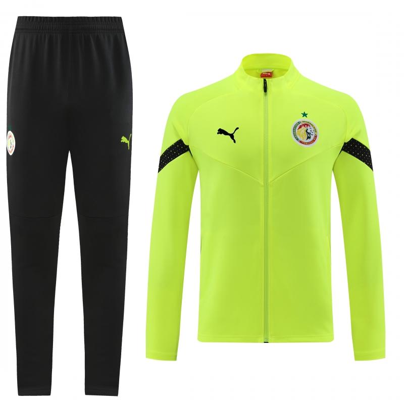 2022 Senegal Fluorescent Yellow Full Zipper Tracksuit