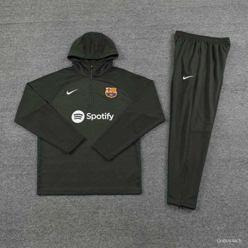 23/24 Barcelona Dark Green Hoodie Half Zipper Jacket+ Pants