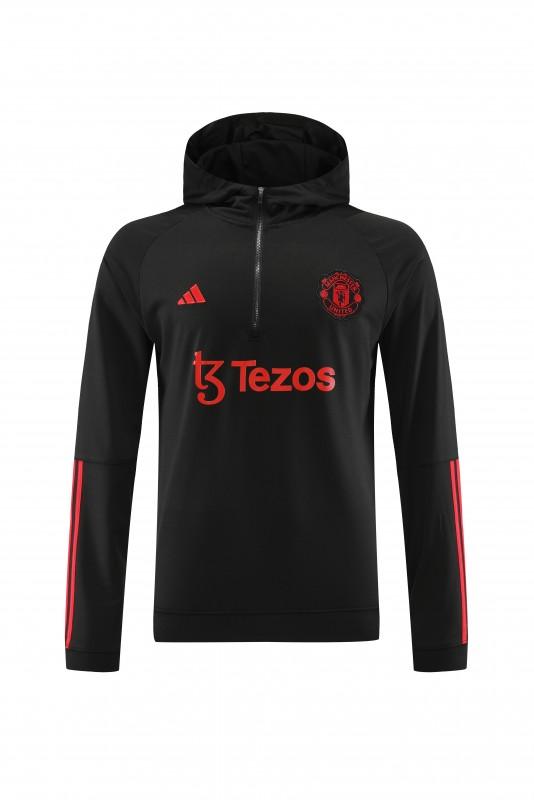 23/24 Manchester United Black Hoodie Half Zipper Jacket+ Pants