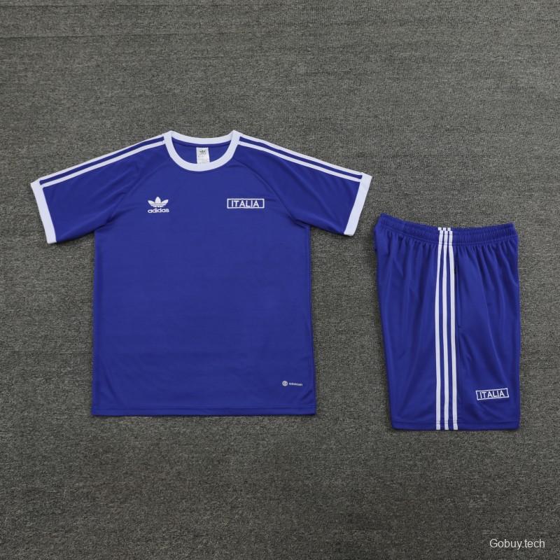 2024 Italy Blue Cotton Short Sleeve Jersey+Shorts