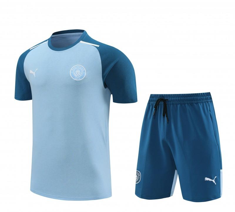 23/24 Manchester City Blue Cotton Short Sleeve Jersey+Shorts