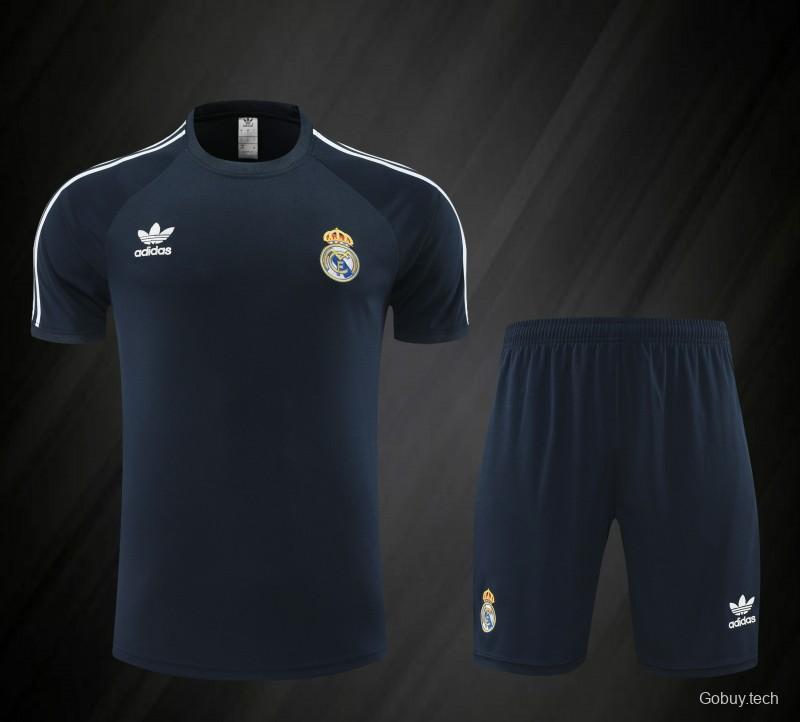 23/24 Adidas Originals Real Madrid Navy Cotton Short Sleeve Jersey+Shorts