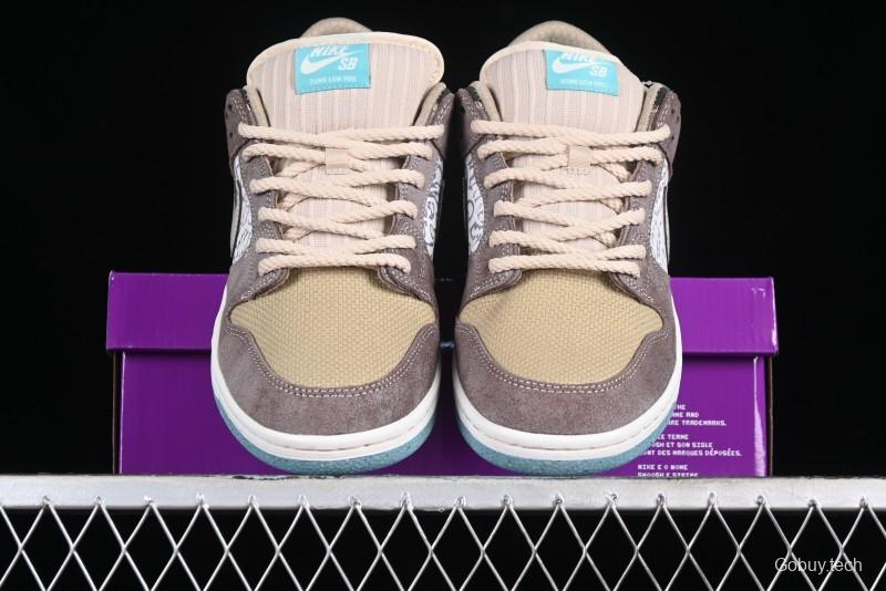 Nike SB Dunk Low Retro Sneakers with Floral Embossed Design and Tiffany Blue Accents - FZ3129-200