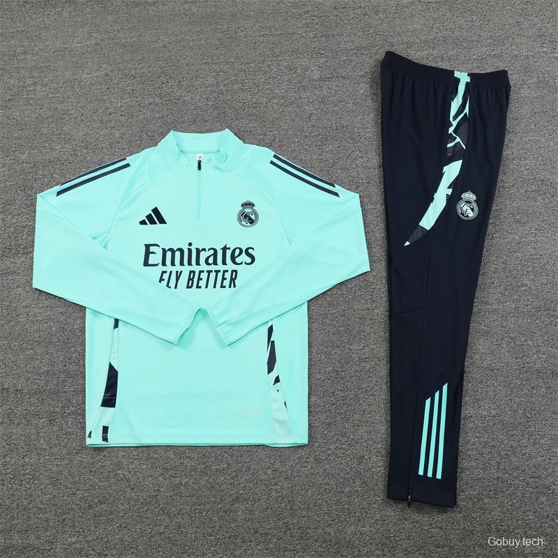 24/25 Real Madrid Lake Blue Half Zipper Jacket+Long Pants