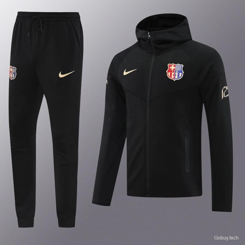 24/25 Barcelona Black Hoodie Full Zipper Jacket +Long Pants