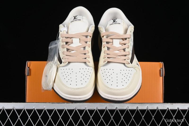 Nike Travis Scott x Fragment Design x Jordan Air Jordan 1 Low OG SP AJ1 LV Beige Brown Print Casual Sneakers - LJ5188-006