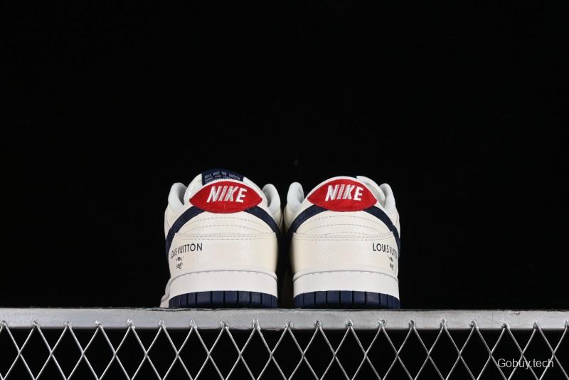 Nike SB Dunk Low LV Collaboration - Suede Navy Blue Anniversary High-End Custom Low-Top Casual Skate Shoes - FC1688-134