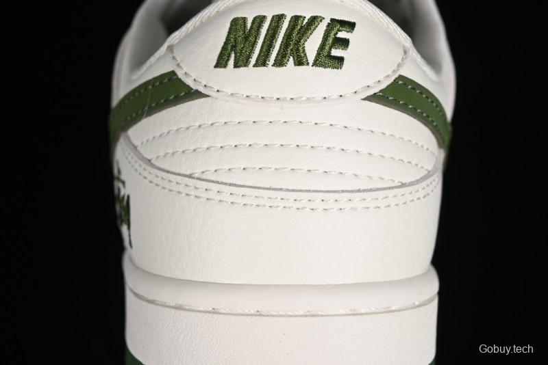 Nike SB Dunk Low Stussy Collaboration - Green Floral Anniversary Custom Low-Top Casual Skate Shoes - CF3688-008
