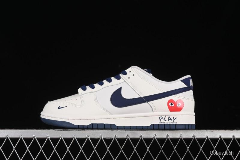 Nike SB Dunk Low Supreme Collaboration - Double Swoosh Beige Navy Anniversary Custom Low-Top Casual Skate Shoes - XX2025-668