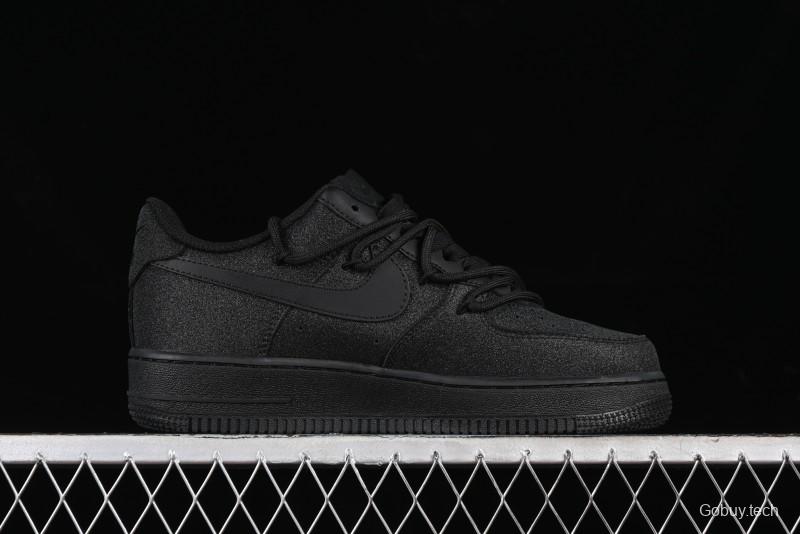 Nike Air Force 1 '07 Low Cleanfit High Street Retro Style All Black Star-Studded Diamond Accents Lace-Up Low-Top Casual Sneakers - ZH0316-030