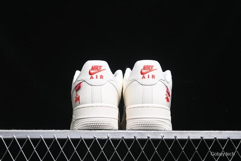 Nike Air Force 1 '07 Low Stussy Collaboration - AF1 White Red Label Low-Top Casual Sneakers - SJ6698-016