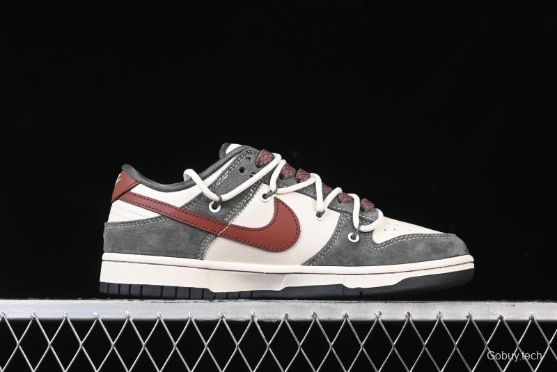 Nike SB Dunk Low Supreme Collaboration - Grey White Red Anniversary Customized Low-Top Casual Sneakers - XS1186-102