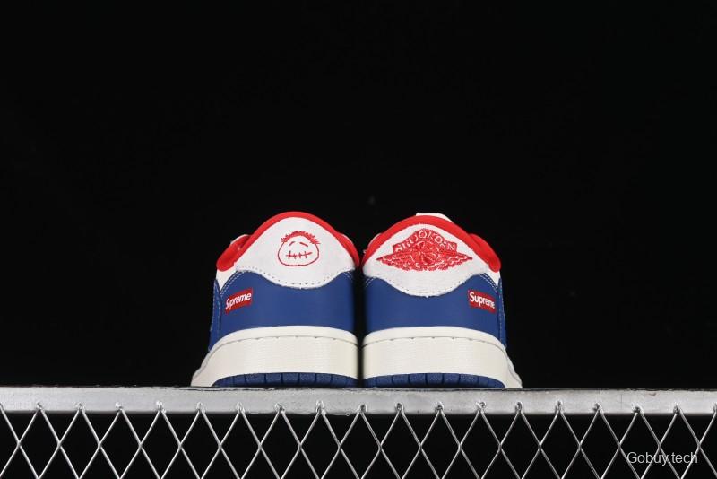 Nike Travis Scott x Fragment Design x Air Jordan 1 Low OG SP AJ1 Supreme Collaboration - Blue White Colorway Low Top Casual Sneakers CH6336-016
