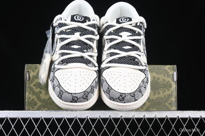 Nike SB Dunk Low Gucci Collaboration Grey Jacquard Swoosh Anniversary High-End Custom Low-Top Casual Skate Shoes - YX5066-215