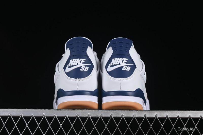 Nike SB x Air Jordan 4 Retro "Navy" White Blue Basketball Shoes - DR5415-100