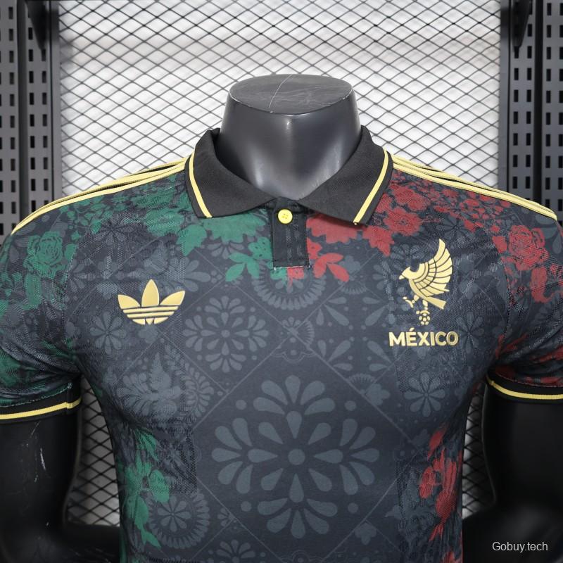 Player Version 2025 Mexico Black with Floral Pattern Design Jersey
