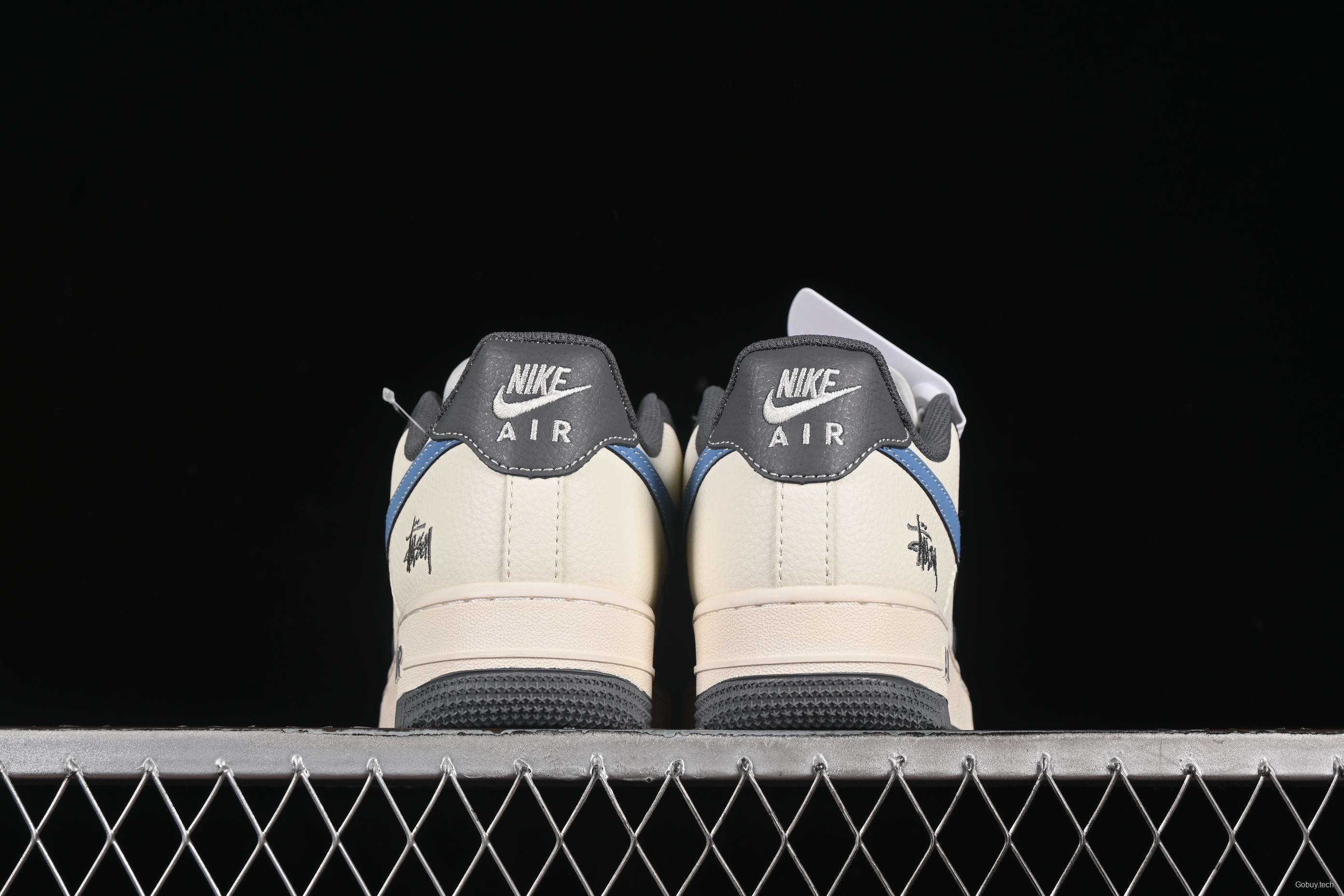 Nike Air Force 1 '07 Low Stussy Collaboration Light Grey Sky Blue Swoosh Casual Sneakers - XS1958-574