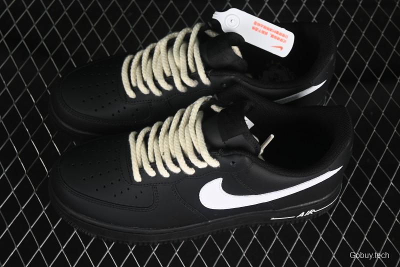 Nike Air Force 1 '07 Low Casual Sneakers in Black & White with Hemp Rope Detailing - ZH0316-073