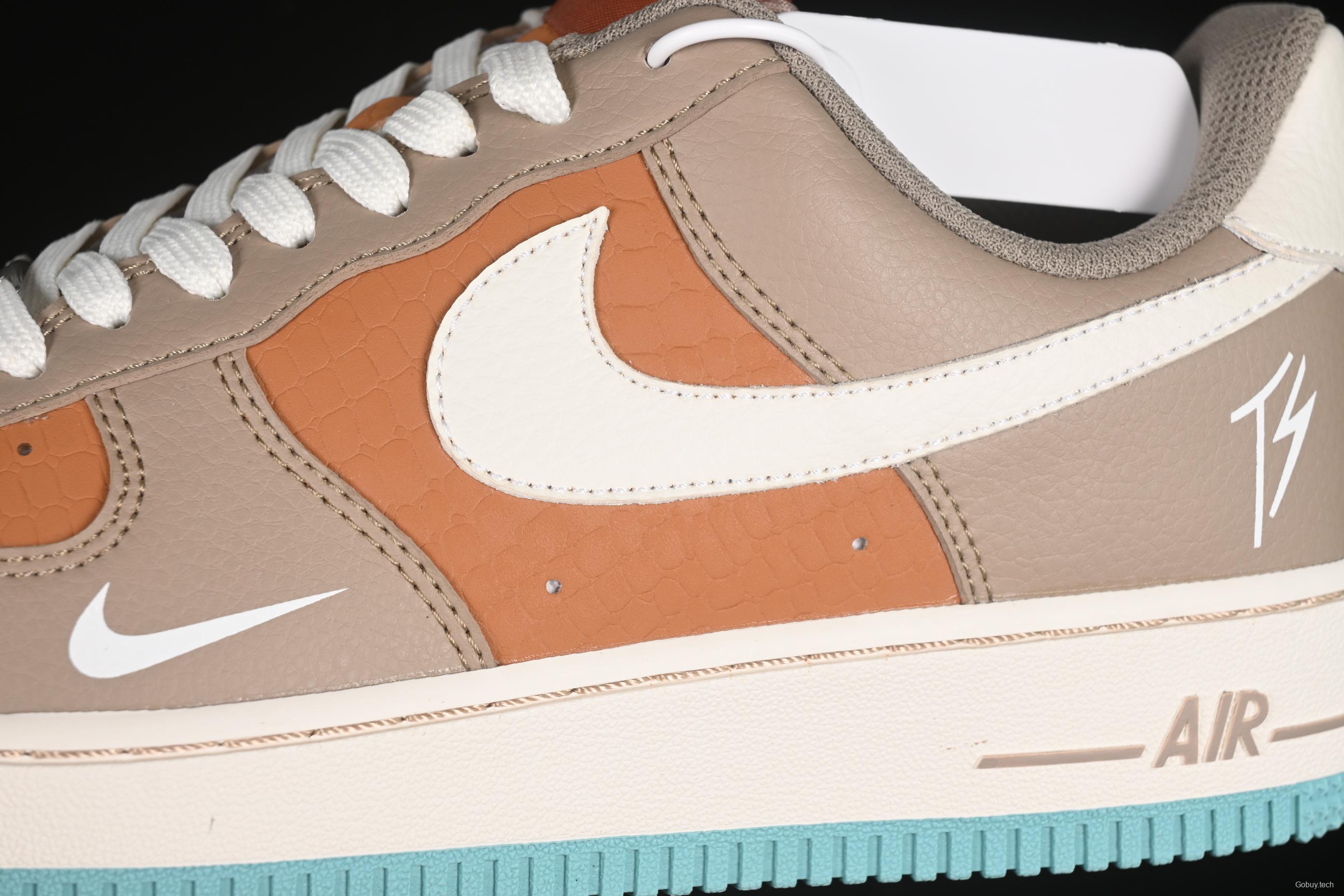 Nike Air Force 1 '07 Low TS Collaboration Grey Brown with Mini Swoosh Casual Sneakers - LW9279-006