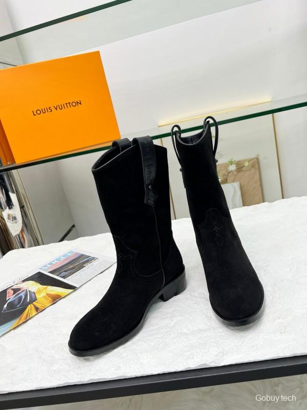 2024 Women Louis Vuitton black leather suede boots MJ00360