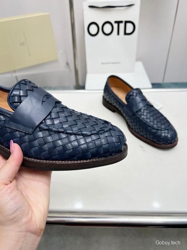 2024 Men Brunello Cucinelli Navy Leather Loafers MJ00500