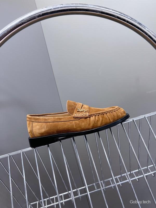 2025 Women Yves Saint Laurent Brown Suede Loafers KFY00350