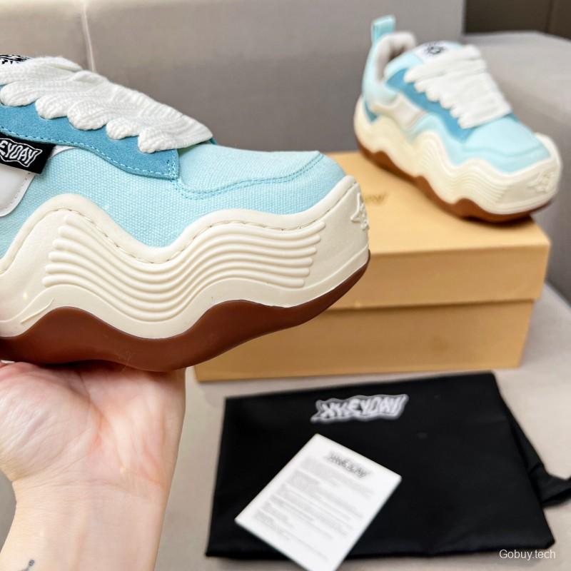 2025 Unisex HEYDAY Blue White Canvas Leather Wave Sneakers KFY00260