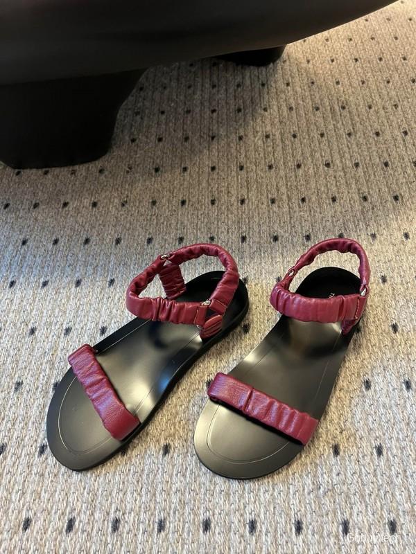 2025 Women The Row Burgundy Leather Sandals