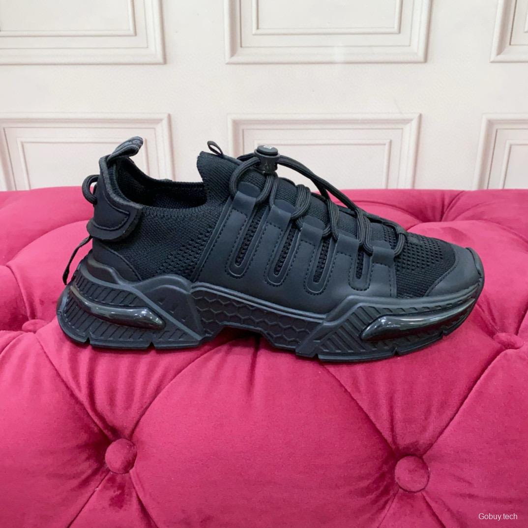 2024 Unisex Dolce & Gabbana Black Knit Leather Sneakers