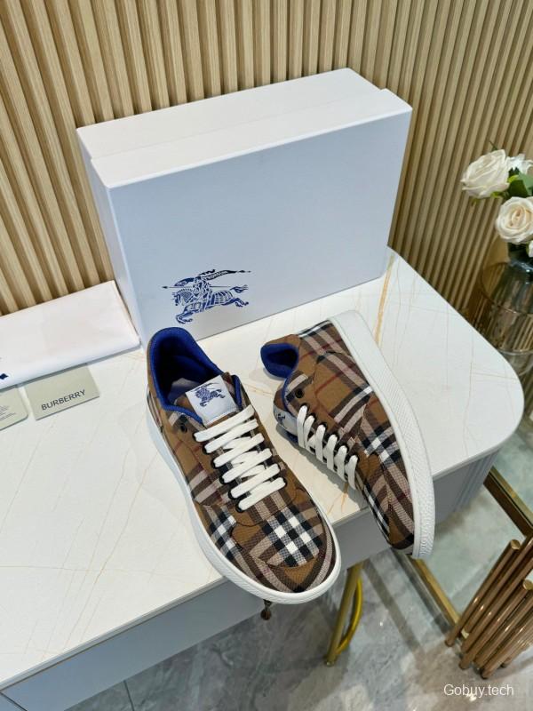 2024 Men Burberry Brown Black White Canvas Casual Sneakers MJ00320
