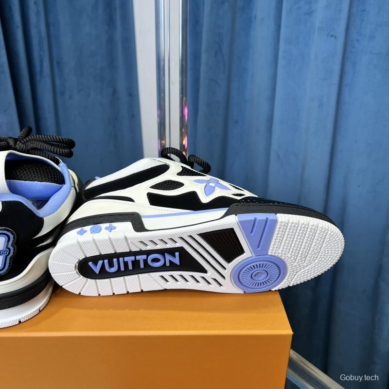 2025 Unisex Louis Vuitton White Black Blue Leather Mesh LV Trainer