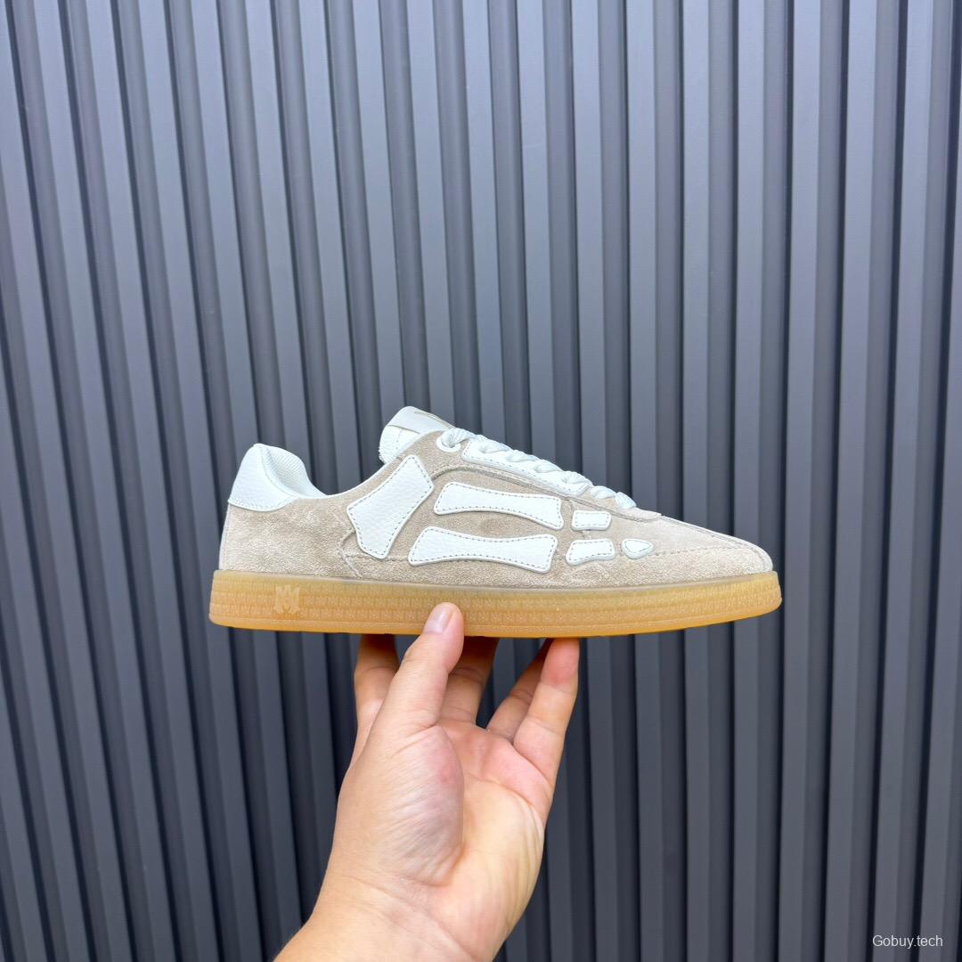 2025 Unisex Amiri Bone White Beige Leather Suede Sneakers LY00280