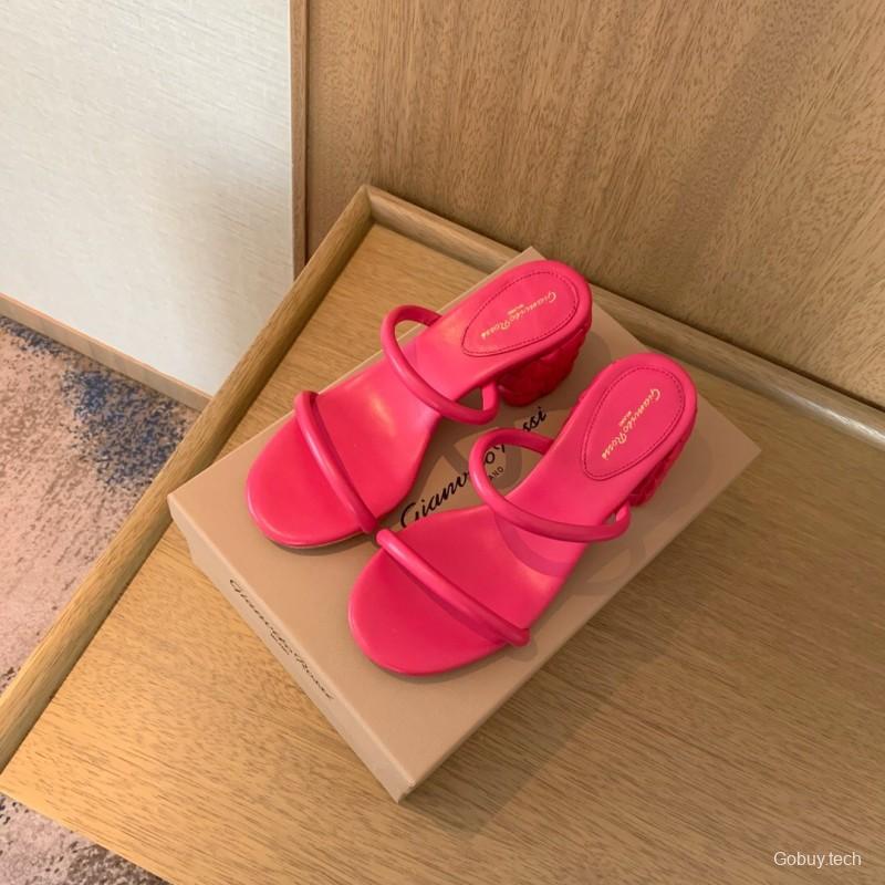 2025 Women Gianvito Rossi Pink Leather Sandals KFY00260