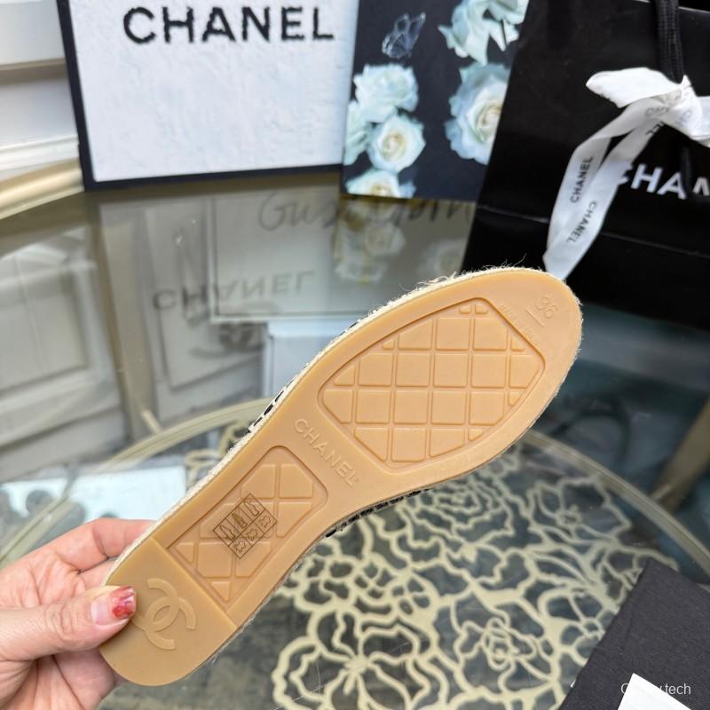2025 Women Chanel Black Canvas Espadrille Sequins Mule