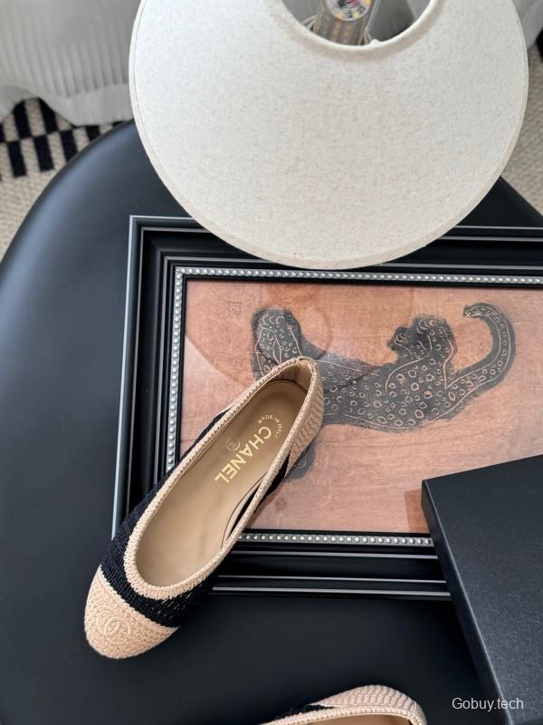 2025 Women Chanel Black Beige Knit Ballet Flats