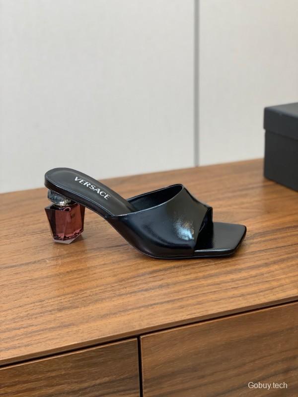 2025 VERSACE Black Leather Slippers