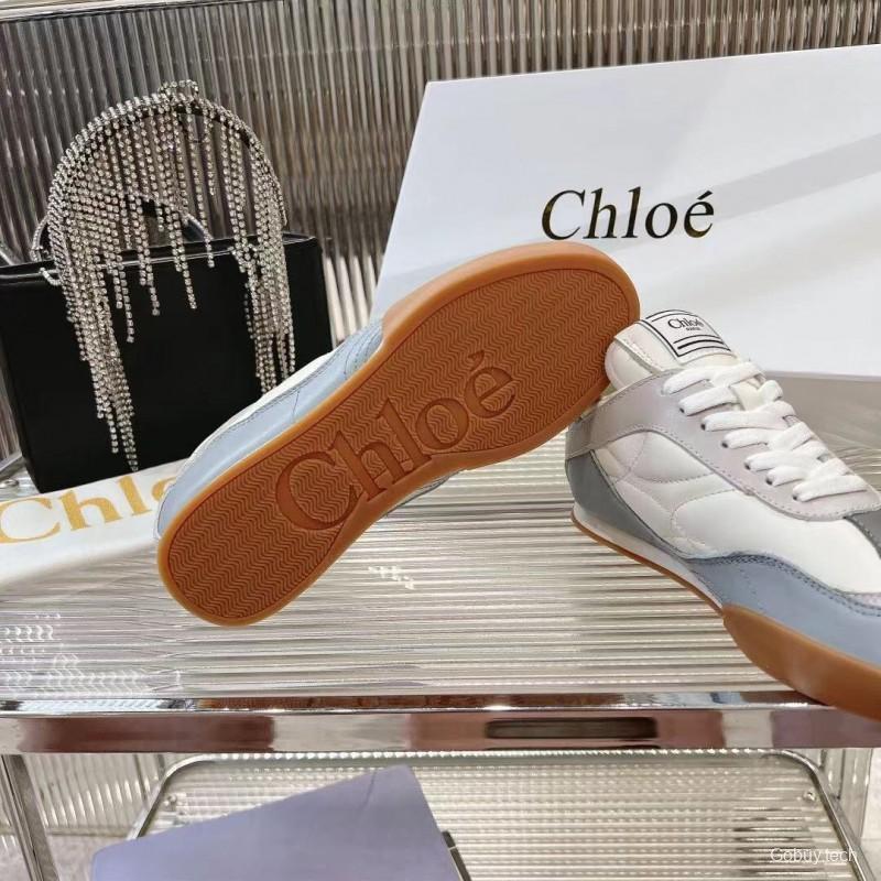 2025 Unisex Chloé White Grey Leather Casual Sneakers LY00280/LY00300