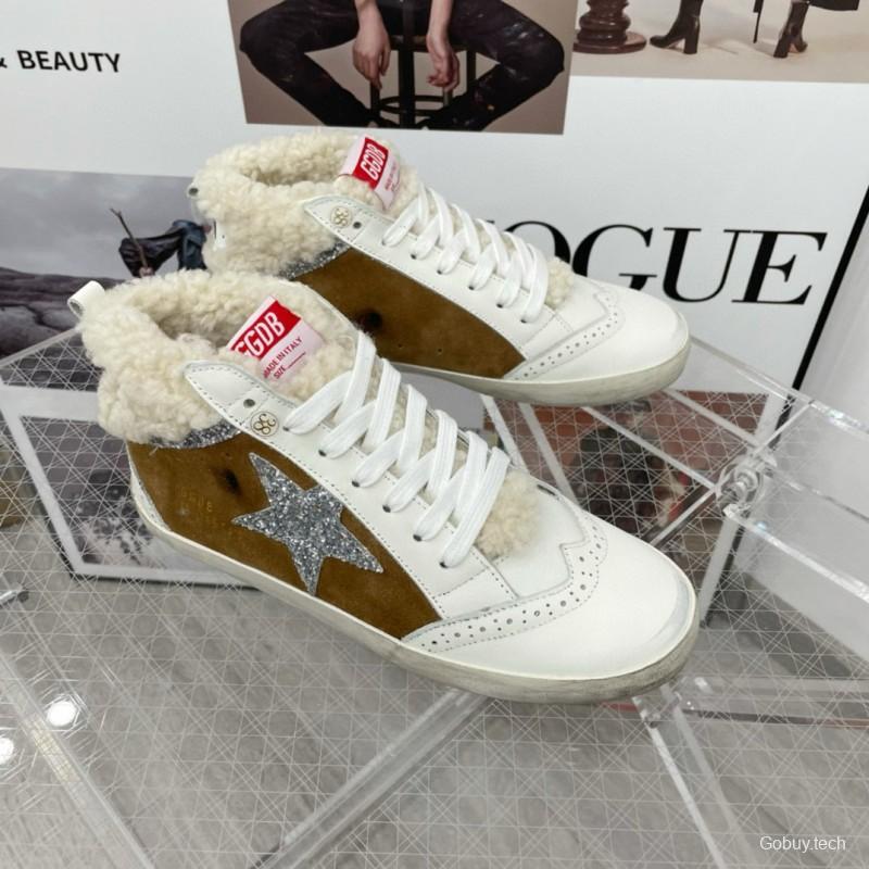2024 Unisex GGDB Brown White Shearling Suede Leather High-Top Sneakers MJ00300