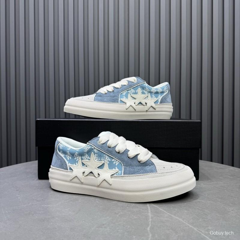 2025 Unisex Amiri Blue White Suede Canvas Sneakers