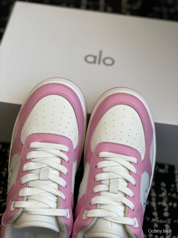 2025 Women Alo White Pink Leather Sneakers KFY00280