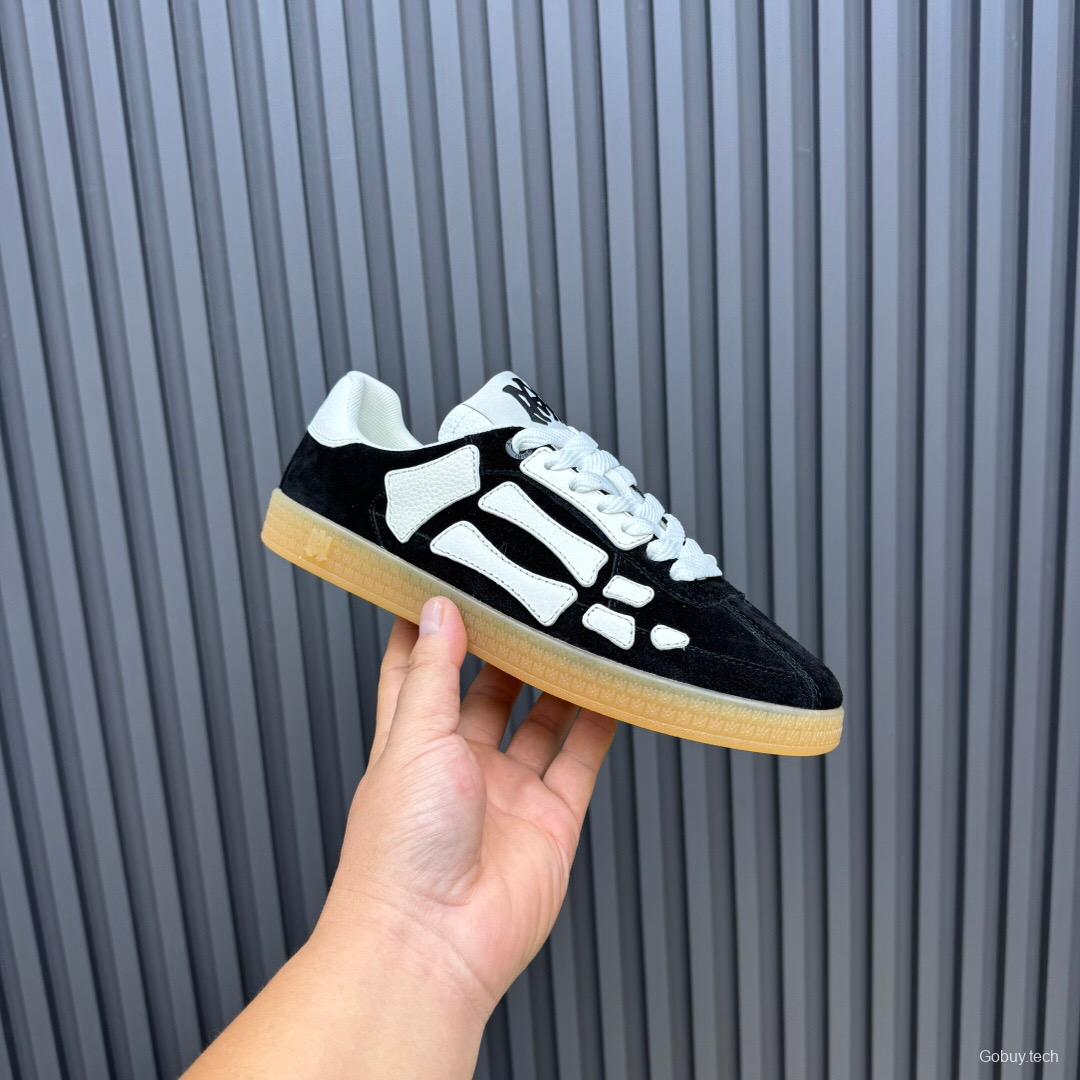 2025 Unisex Amiri Black White Leather Suede Sneakers Skeleton Design LY00280