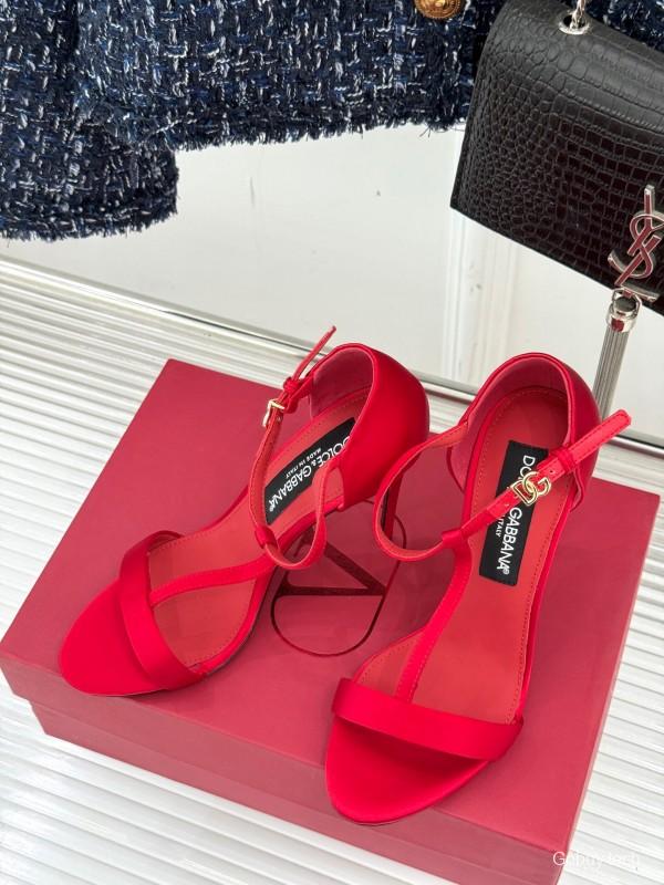 2025 Women Dolce & Gabbana Red Leather High Heel Sandals KFY00300