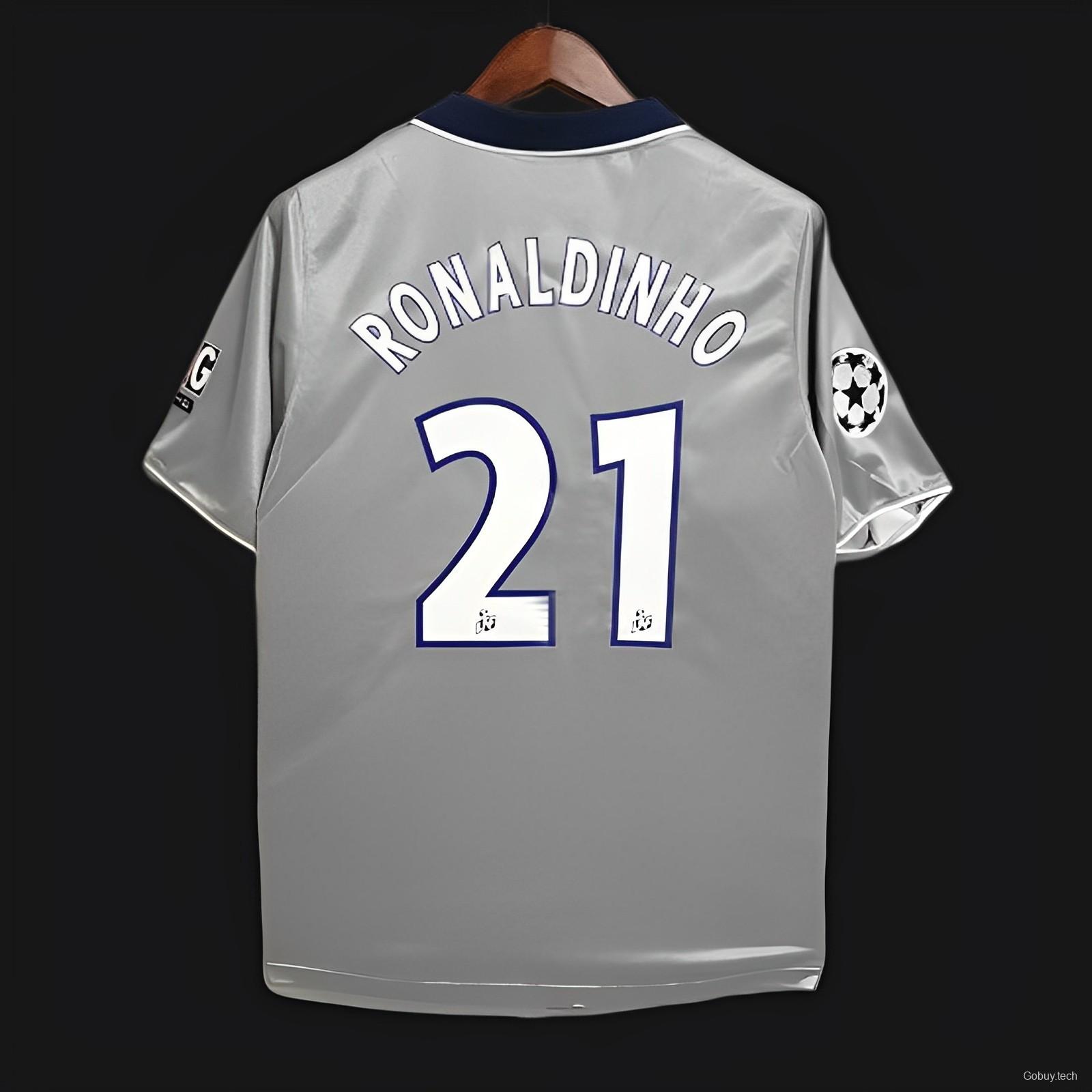 Retro 99/00 PSG Away Grey Jersey Worn By Ronaldinho